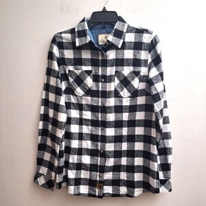 LEGENDARY WHITETAILS Womens Button Flannel Shirt Small Black White Check Soft